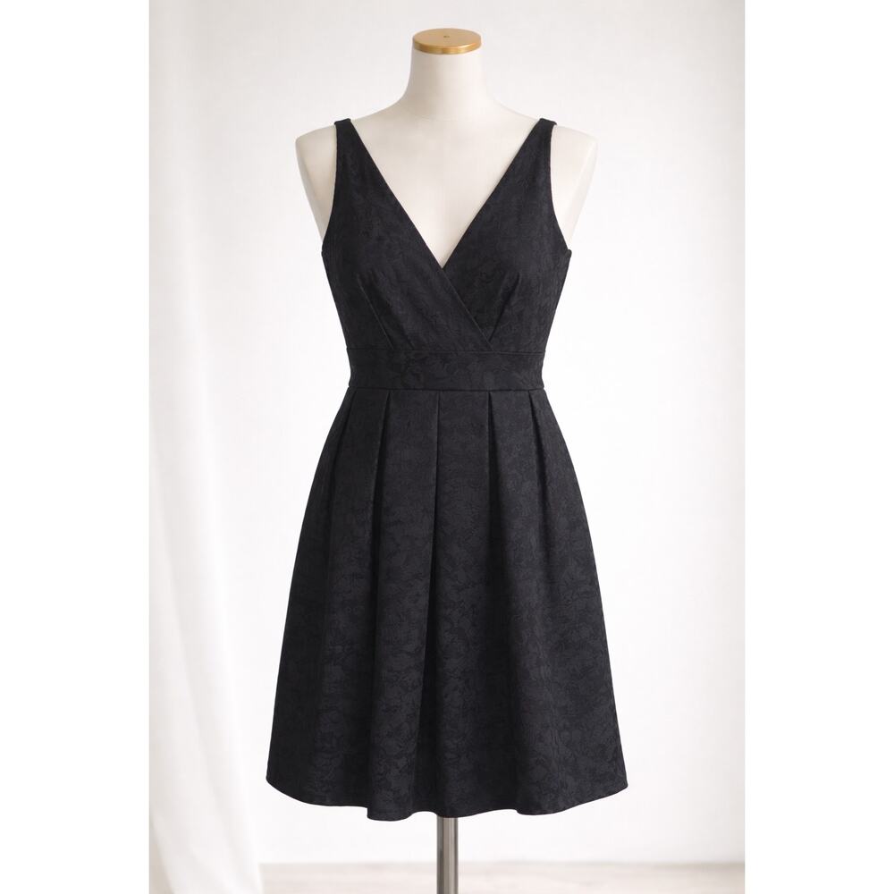 ZAC Zac Posen Dress Women’s Sz 8 Black Jacquard V-Neck Fit & Flare USA Made NWT